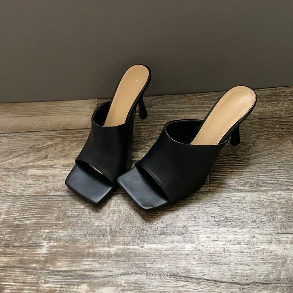 Black square tip heels